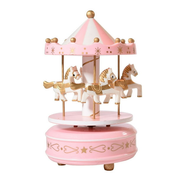 Caja de música rosa carrusel con caballos para niñas