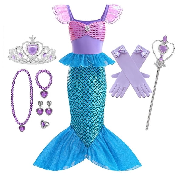 10Pcs Princess Mermaid Costume Little Girls Dress for Birthday Party Halloween Cosplay Suit 3-10 Years