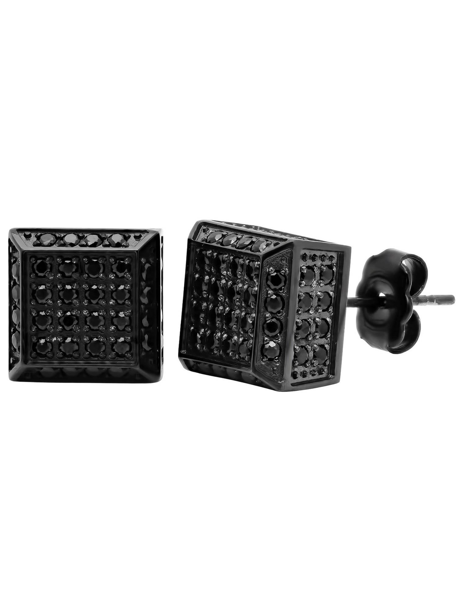 Brilliance Fine Jewelry - Men's Stainless Steel Black CZ Pave Square ...