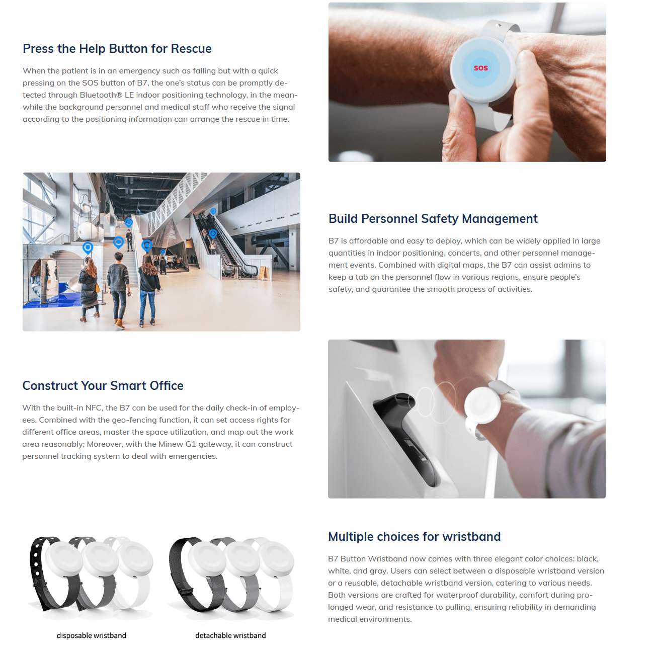 3PCS B7 Button Wristband IP67 BLE iBeacon Eddystone Tag  Precise Indoor Positioning Bluetooth Tracker nRF52832 Wearable Bracelet Beacon with NFC SOS Button Accelerometer Sensor