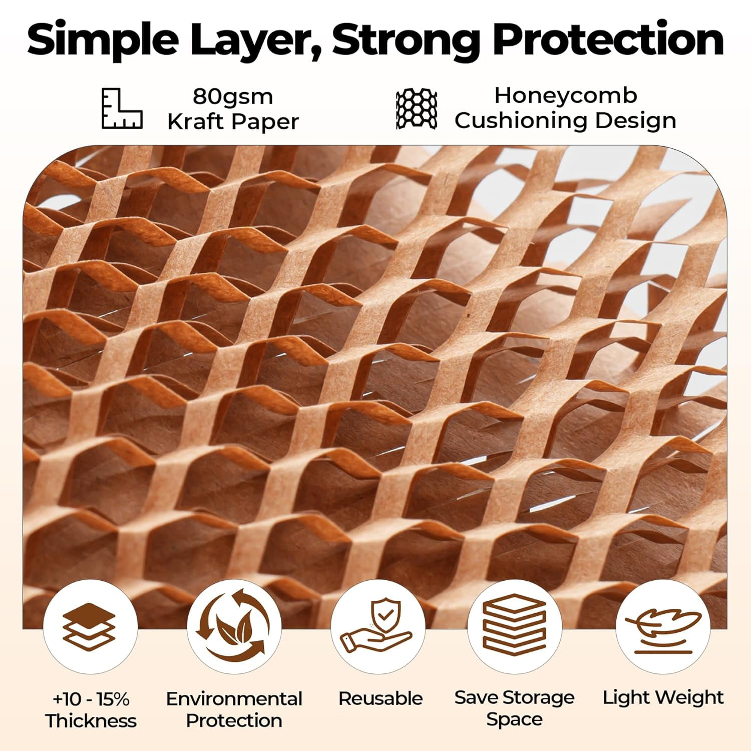 Honeycomb Packing Paper Eco-friendly: 15"x100' Cushioning Wrap Roll for Moving Shipping Packaging Gift Recyclable Supplies Substitute Bubble with 20 Fragile Sticker Labels