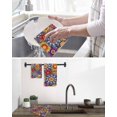 thumbnail image 5 of Boho Blue Flower Kitchen Dish Towels for Drying Dishes Set of 3, Spring Bohemia Chic Red Yellow Floral Waffle Weave Microfiber Hand Tea Bathroom Towels Quick Dry & Absorbent Towel 12x12, 5 of 7