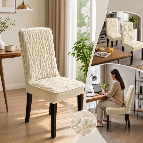 Thick Quilted Dining Chair Slipcovers with Padded Seat and Back, Non-Slip Full Wrap Chair Covers for Dining Room Kitchen Chairs