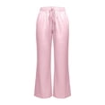 thumbnail image 4 of JFGHDG Women's Wide Leg Satin Silk Palazzo Pants Baggy Drawstring Elastic High Waist Loose Full Length Trousers with Side Pockets Pink S, 4 of 5