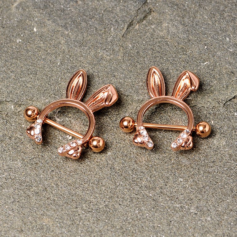 Body Candy 14G Womens Nipplerings Piercing PVD Steel 2Pc Rosy Bunny Ear  Headphones Nipple Ring Set 9/16