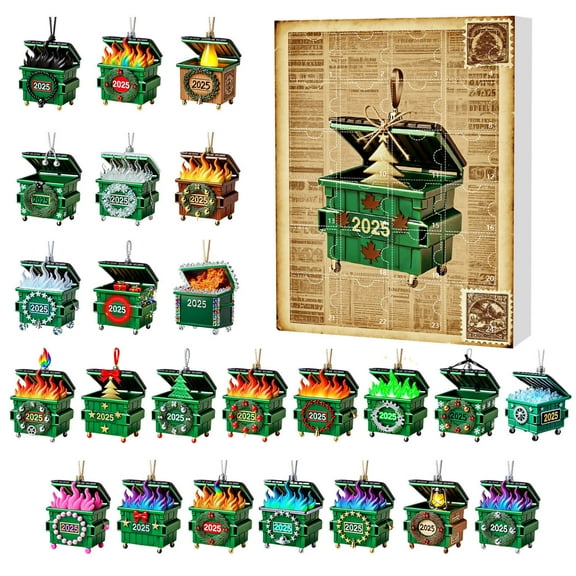 2025 Holiday Advent Calendar Set Dumpster Fire Ornament Funny Commemorative Collectible Home Decoration Countdown Kit