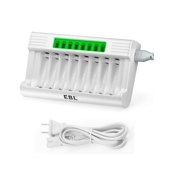 EBL 8 Bay AA AAA Battery Charger, Upgraded Rapid LCD Batteries Charger for NiMH Rechargeable Batteries