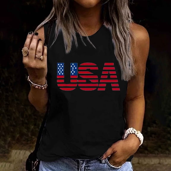 Xdegoge Patriotic USA Flag Striped Graphic Tank Top for Women Sleeveless Round Neck Retro 4th of July Summer Vacation Casual Relaxed Fit Independence Day Party Shirts Tops Tees