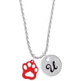 thumbnail image 1 of Delight Jewelry Acrylic Small Paw Red Silvertone Script Initial Disc - U - Charm Necklace, 20"+3", 1 of 4