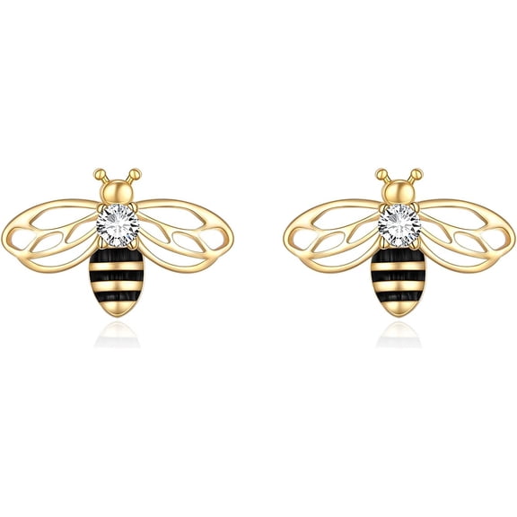 Divine Creation 2.20 Ct Round Cut Diamond Bee Push Back Stud Earrings 14K Yellow Gold Plated For Womens 925 Sterling Silver