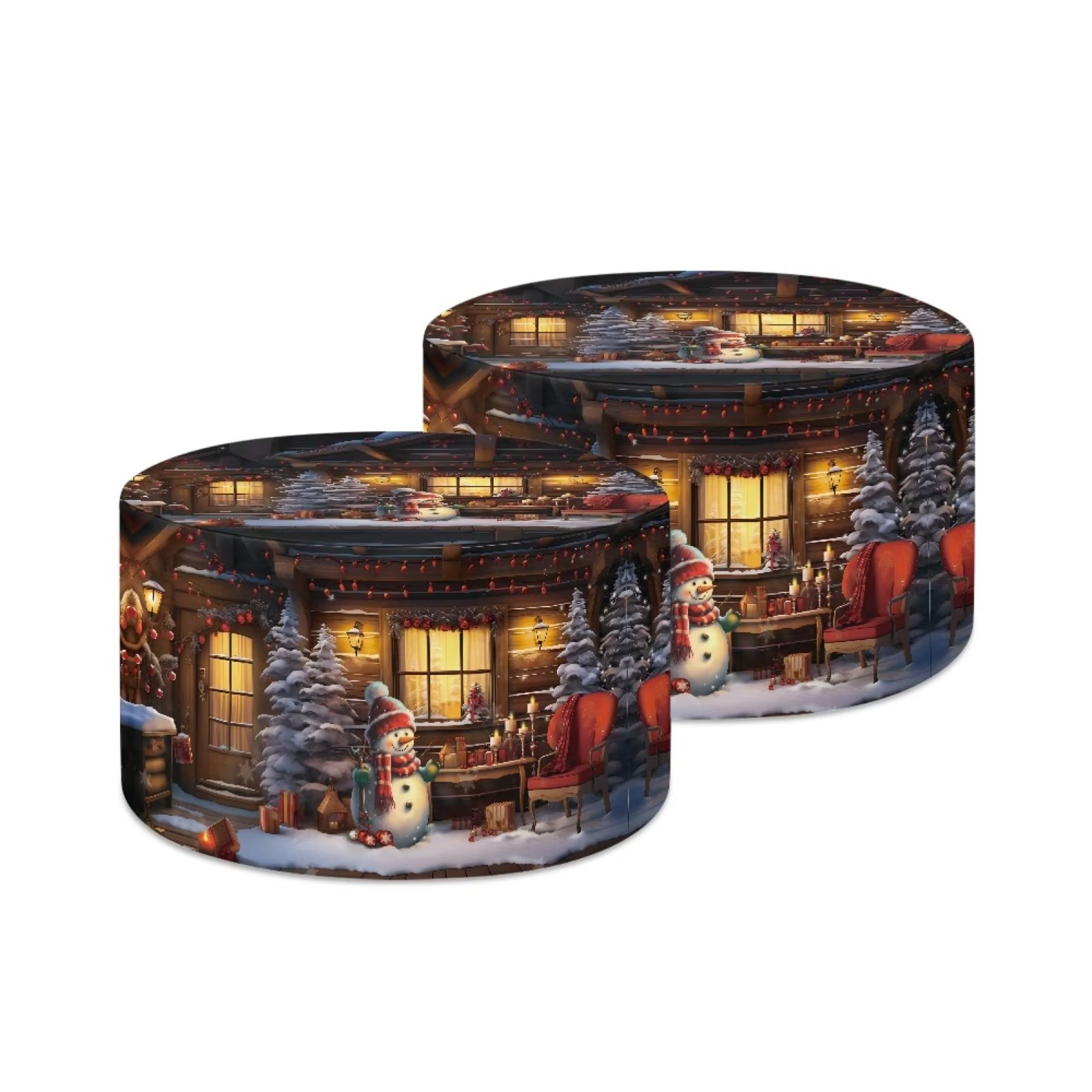 Pzuqiu Christmas Tree Lamp Shade Cover Snowman Light Accessories Lightweight Fabric Replacement Lampshade 2-Pack Drum Office Floors Lamp Cover,13.6" Top x 13.6" Bottom x 8.3" High - image 2 of 8