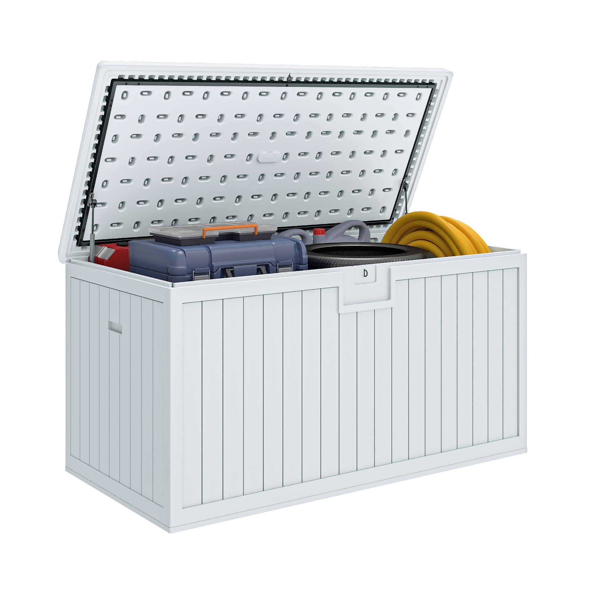 Uforic XXL 230 Gallon Large Deck Box, Outdoor Storage for Patio Cushions, Garden Tools, Flexible Divider, Waterproof, Lockable, White