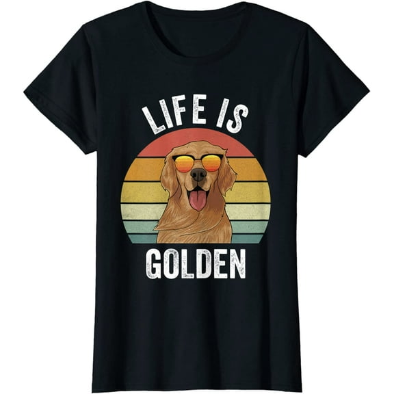 Women Retro Golden Retriever Funny Dog Short Sleeve T-Shirt