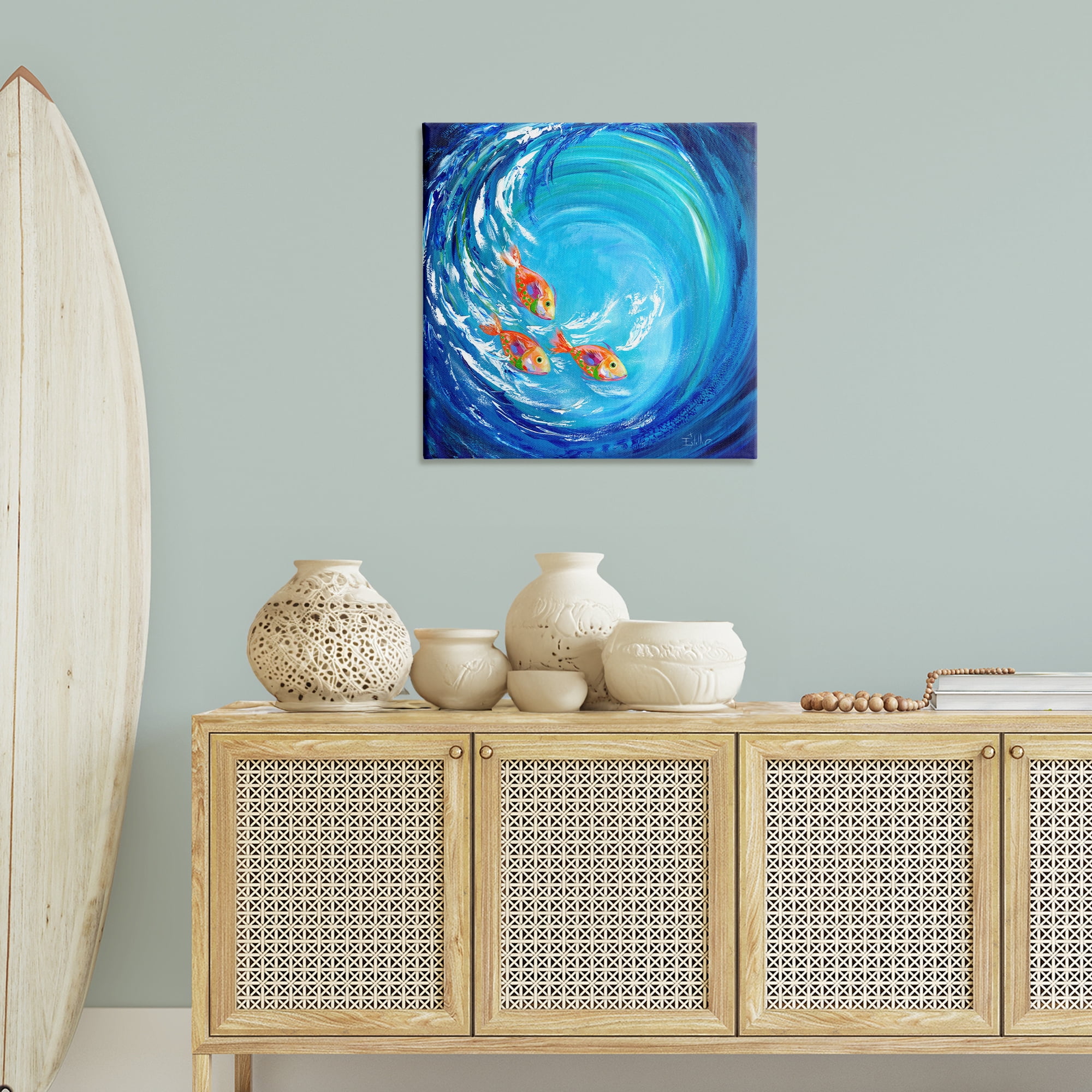 Stupell Industries Into The Blue Fish Landscape Painting Gallery Wrapped Canvas Art Print Wall Art, 30 x 30