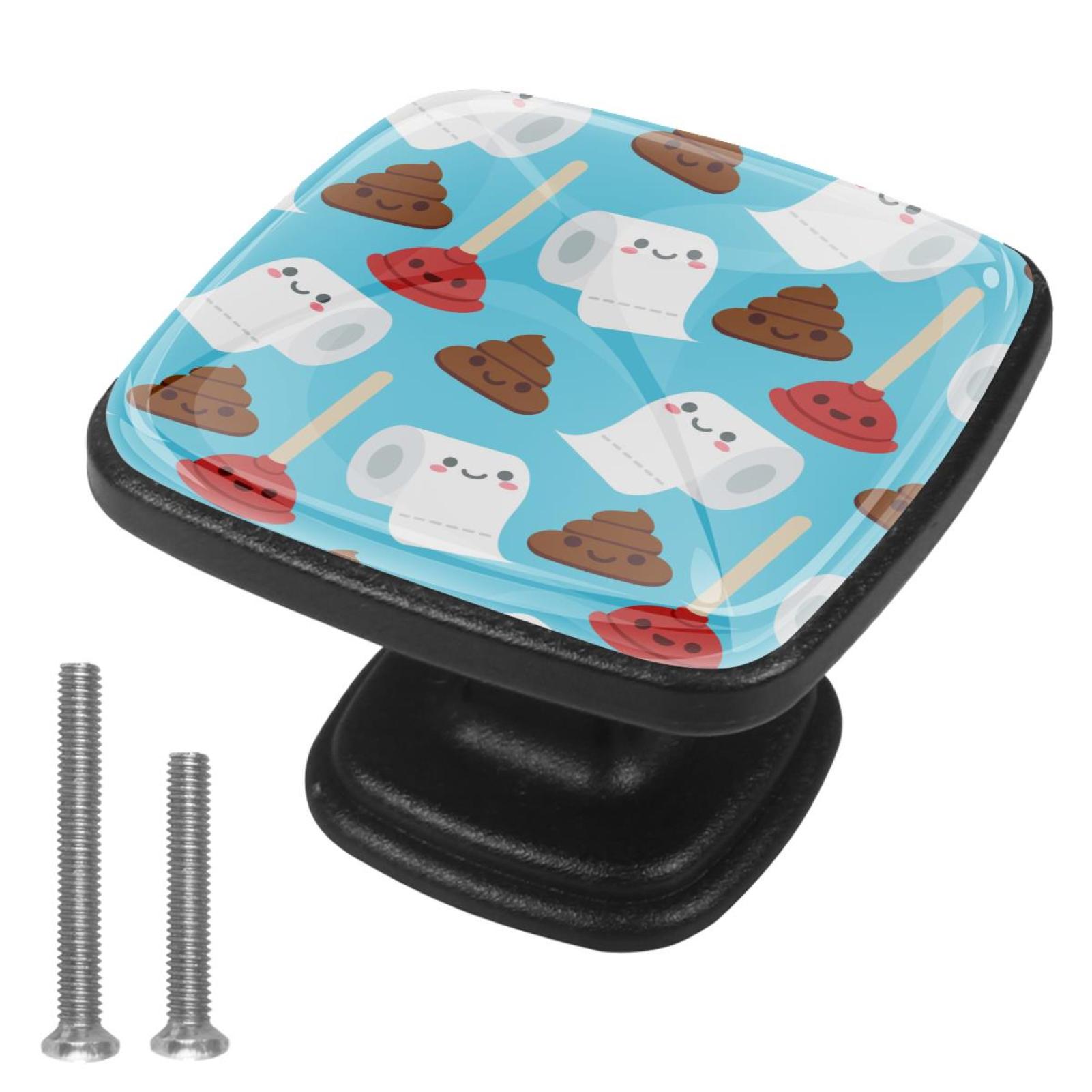 4 Pcs Cabinet Handle Drawer Pulls Toilet Paper Plunger Poop Knobs with Screws Square Furniture Office Cabinet Knob Decoration