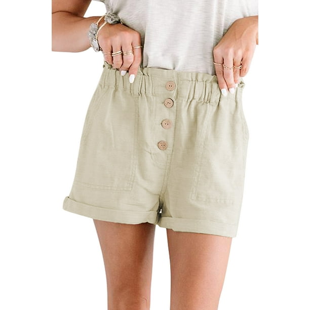 Women s Khaki Cuffed High Waist Shorts Walmart