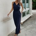 thumbnail image 4 of Stretchy Jumpsuits for Women Ruffle V Neck Spaghetti Straps One Piece Long Pants Outfits Sleeveless Summer Rompers, 4 of 7