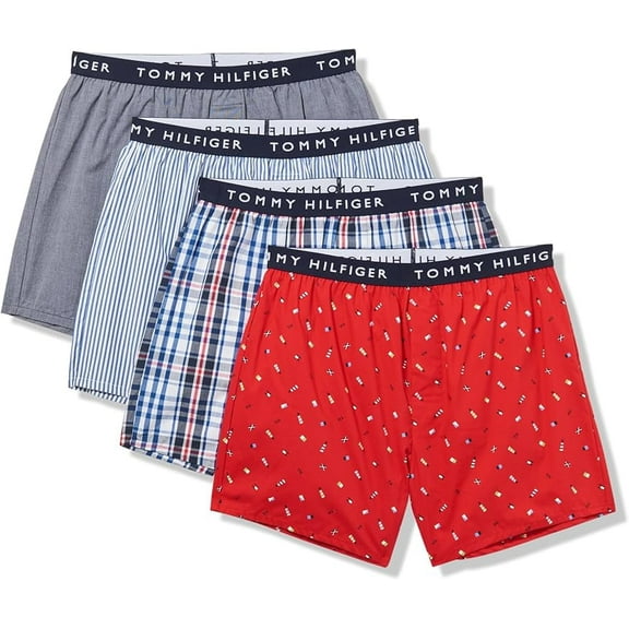 TOMMY HILFIGER MEN X4 - 253 LIGHTHOUSE SMALL - 4 PACK WOVEN BOXER UNDERWEAR