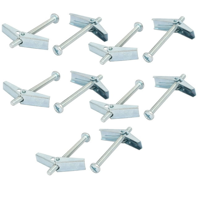 Unique Bargains M4 x 50mm Male Thread Spring Loaded Hollow Wall Round Head Toggle Bolt 10pcs