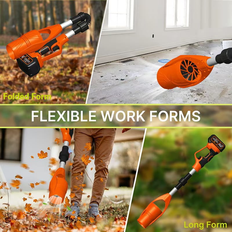 21V Electric Cordless Leaf Blower 400W High Power 39000RPM Snow Blower for Garden Outdoor with One Charger and Two Batteries Orange