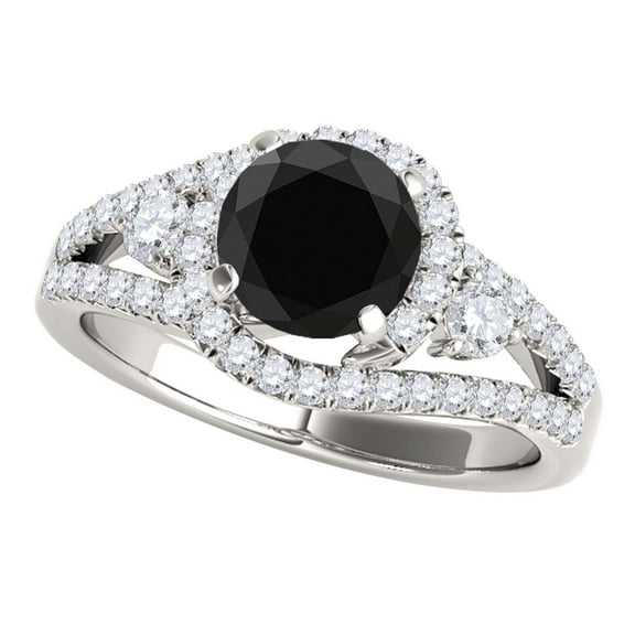 Mauli Jewels Engagement Rings for Women 1.75 Carat Halo Black Diamond Engagement Ring 4 prong 14k White Gold