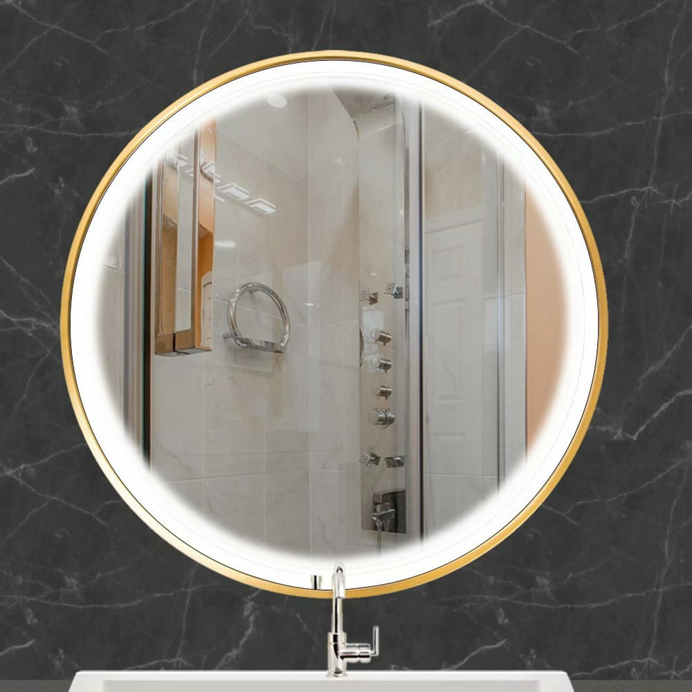 Round Mirror With Light Keer 19.7" Round Mirror for Bathroom, LED Gold Circle Wall Mirror