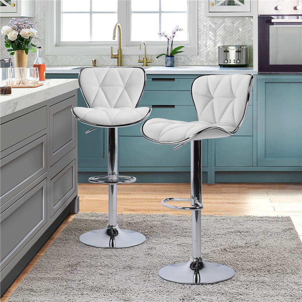 Yaheetech 2 x White Faux Leather Kitchen Breakfast Bar Stools with Certicification BIFMA5.1 Stools with Extra Base 41 cm 
