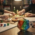 thumbnail image 3 of Rainbow Glass D20 Dice Mug, Polyhedral Dice Coffee Cup with Handle, Transparent Glass Game Mug for RPG Lovers, Fantasy Themed Gift for Game Night, Board Games Enthusiasts, 3 of 7