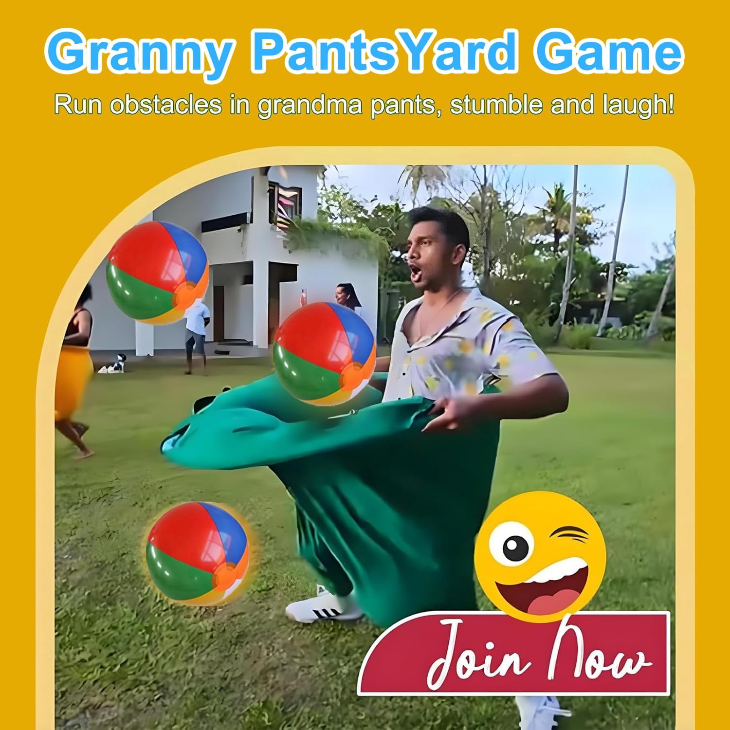 14 PCS Granny Pants Yard Game Set , 2 Oversized Pants with 10 Colorful Bouncy Balls & 2 Air Pump, Outdoor Tossing Games for Family Easter Party, Carnival, Reunion & Backyard Fun