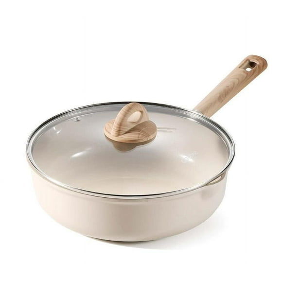 CAROTE 5 Quart Saute Pan Healthy Ceramic NonStick Jumbo Cooker, Induction 11 Inch Frying Pan with Cover, Toxin Free Non Stick Skillet Bon Appetit Taupe Kitchen Frying Pan