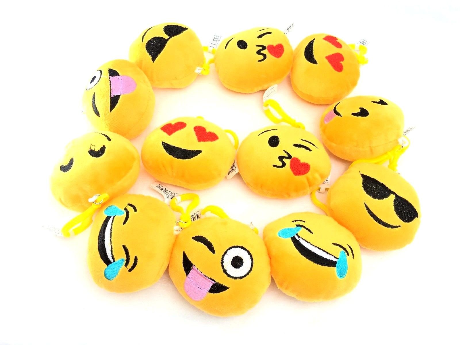12 Pcs Emoji Mini Plush Pillows,Keychain Decorations, Kids Party