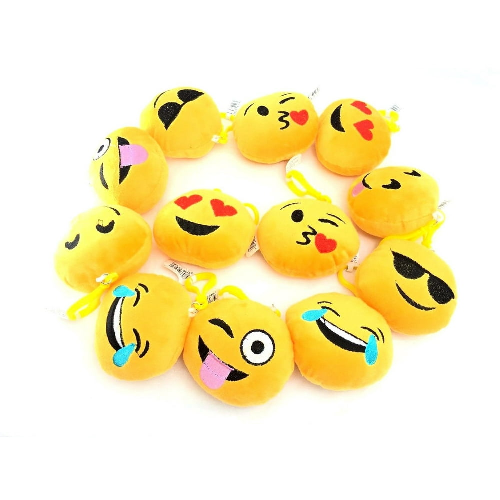 12 Pcs Emoji Mini Plush Pillows,Keychain Decorations, Kids Party