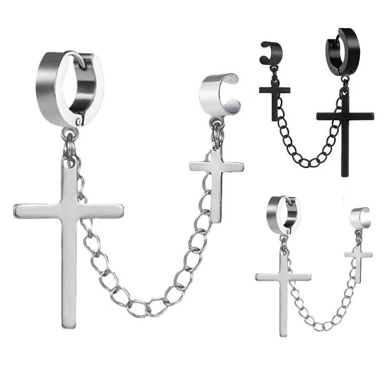 Anvazise 1Pc Punk Hip Hop Metal Chain Ear Cuff Creative Cross