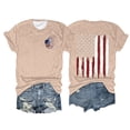 thumbnail image 1 of Hauts d'Été pour Femmes, Tenues de 4 Juillet 2024, Mode Féminine, Col Rond, Manches Courtes, Imprimé Drapeau Américain, Beige, 1 of 3