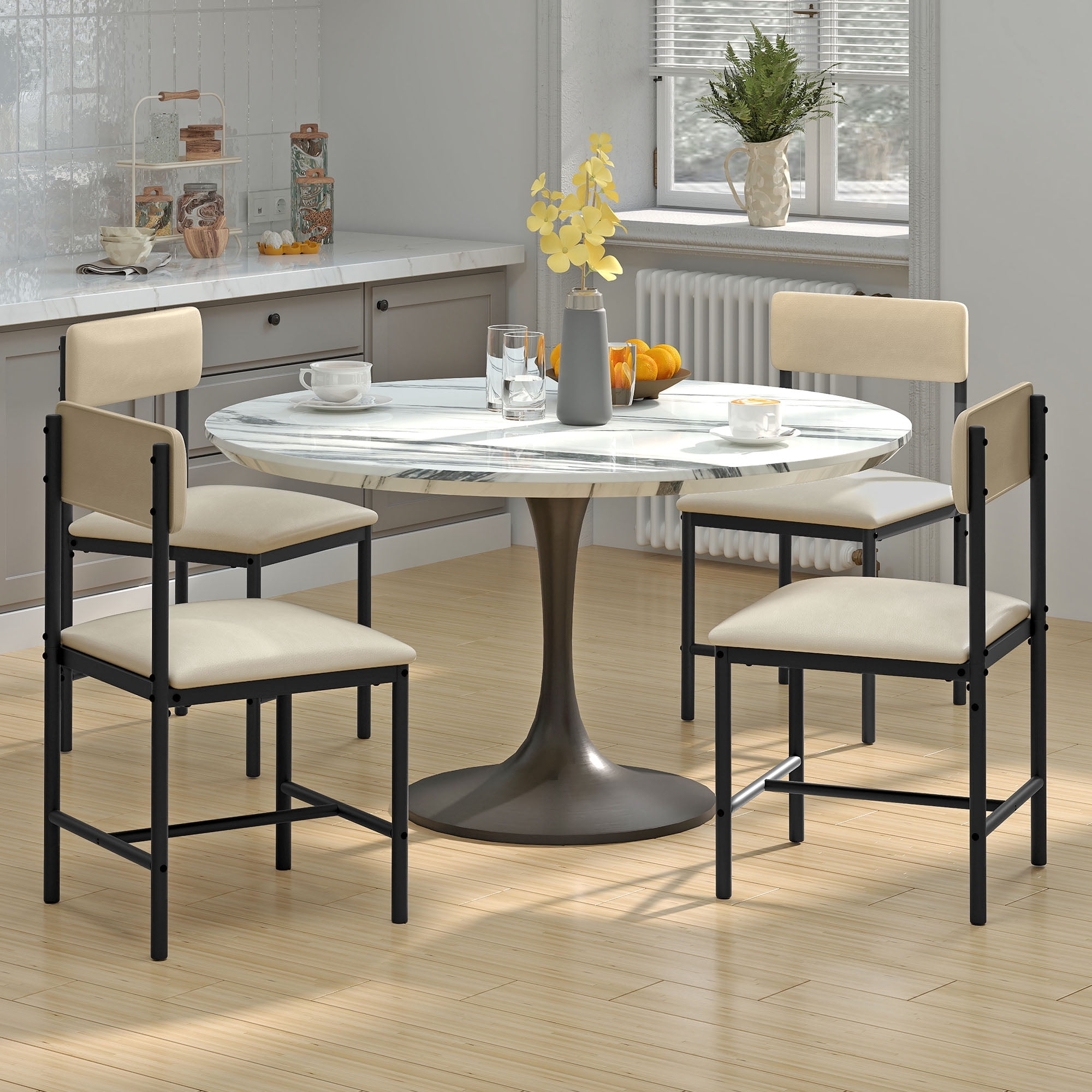 Uforic Dining Chairs Set of 4, PU Upholstered ModernKitchen Chair for Dining Living Room, White
