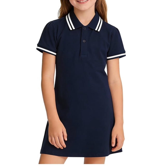 Odeerbi Vestido de Tenis de Niñas Con Rayas Manga Corta Casual Vestido de Golf Uniforme de La Escuela de Línea A
