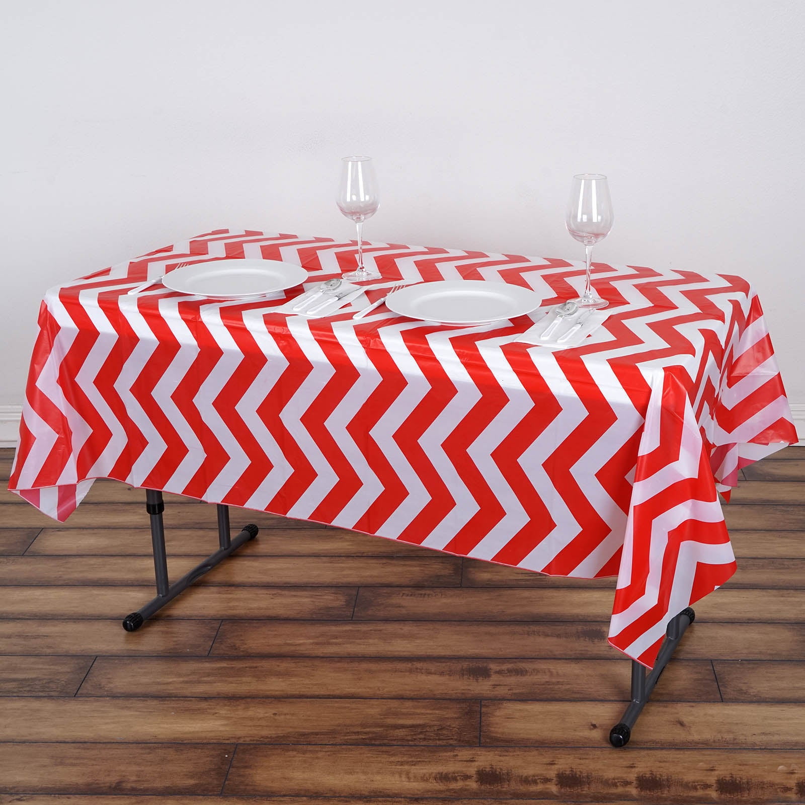 Efavormart 54" x 72" Red 10 Mil Thick Chevron Waterproof Tablecloth PVC
