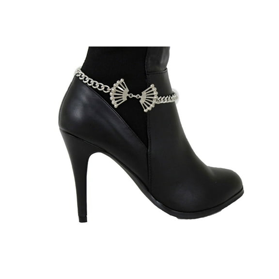 Women Silver Metal Boot Chain Bow Charm Shoe Anklet Classy