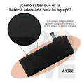 thumbnail image 2 of Batería para MacBook Pro 13" A1322 A1278 (mediados de 2009, mediados de 2010, principios y finales de 2011, mediados de 2012 versión) grado A celda, 10,8 V, 4400 mAh/48 Wh, A1322-01) POWE BTRY11551, 2 of 7