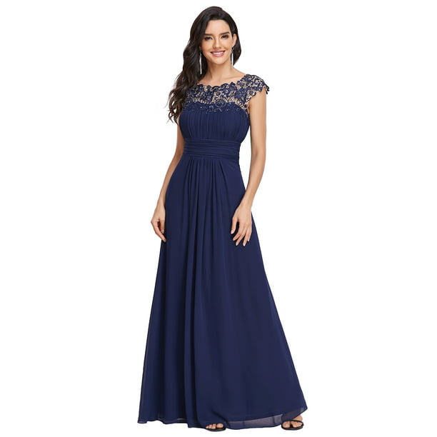 Ever-Pretty Womens Ruched Bust Lace Chiffon Wedding Guest Dresses for Women  09993 Navy Blue US22 - Walmart.com