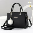 thumbnail image 4 of Plush Ball Decor Satchel Bag, Stylish Solid Color Hand Bag, Women's Office & Work Shoulder Purse, 4 of 4