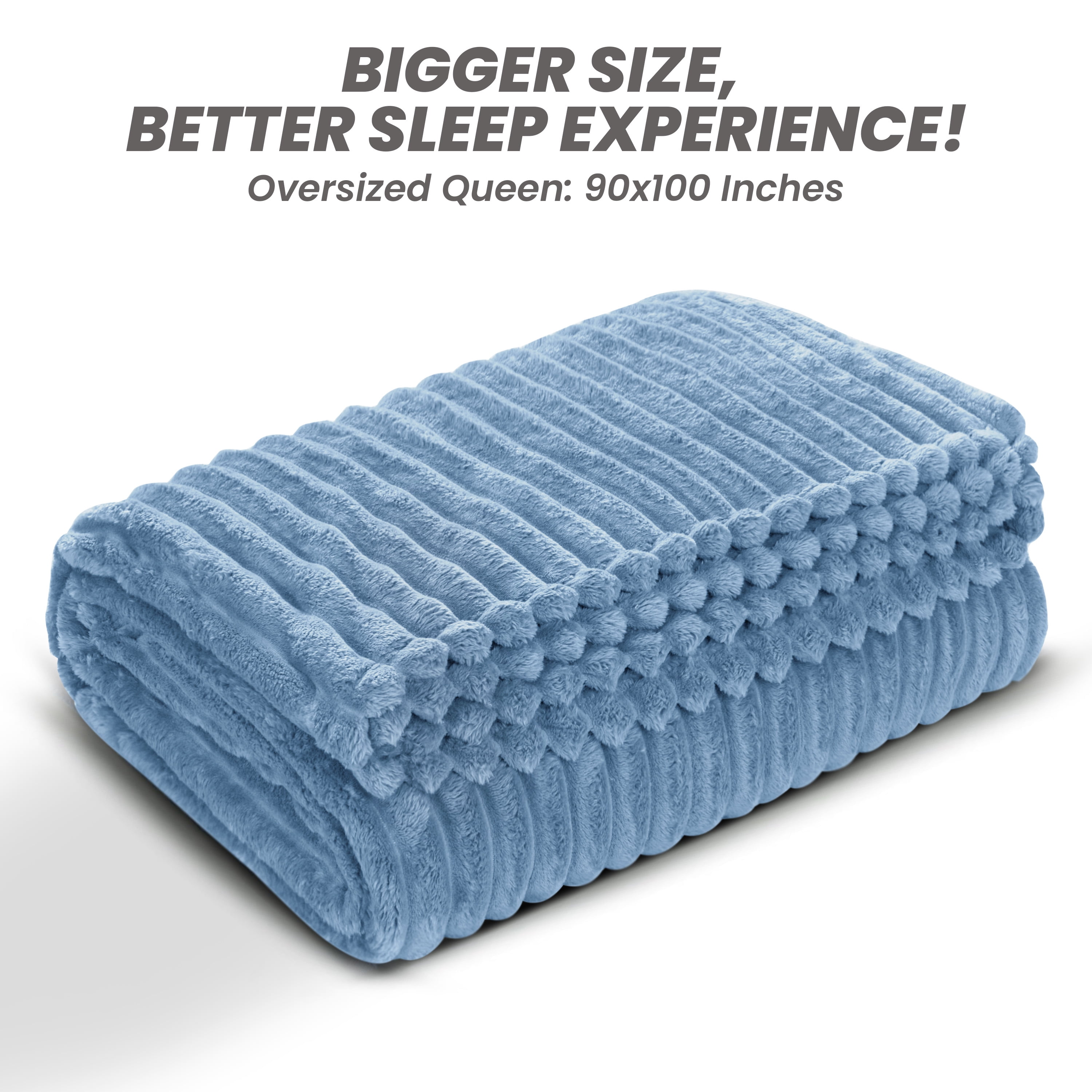 Fleece Blanket Queen Size 90" x 100" - 400GSM Oversized Soft Throw Blanket, Lightweight with Stripes Design Winter Blanket for Bed Sofa Couch
