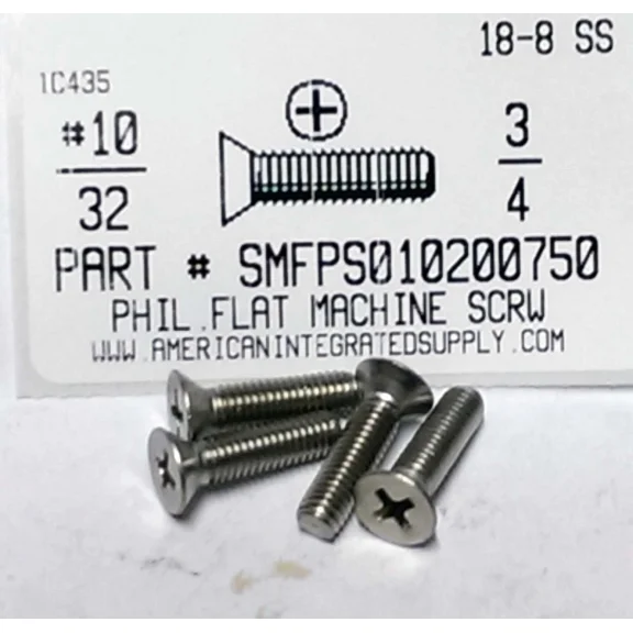 #10-32X3/4 Flat Head Phillips Machine Screws Stainless Steel (35)