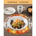 thumbnail image 3 of 15 Inch Round Placemats Set of 6, Fall Pumpkin Non Slip Heat Insulation PP Table Mats, Orange Red Thanksgiving White Wood Grain Washable Place Mats for Kitchen Dining Party Table Decor, 3 of 7