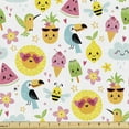 thumbnail image 1 of Cartoon Upholstery Fabric by the Yard, Image with Summer Related Smiling Characters Depicted in Style, Decorative Fabric for DIY and Home Accents, White and Multicolor by Ambesonne, 1 of 5