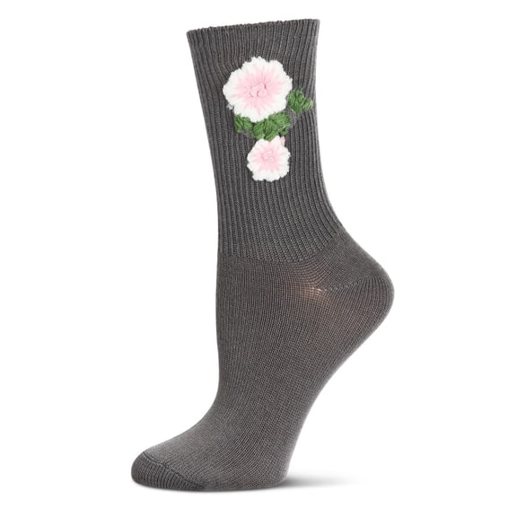 MeMoi Women's Crochet Flower Ribbed Crew Socks - Womens - Female, 9-11, Gray