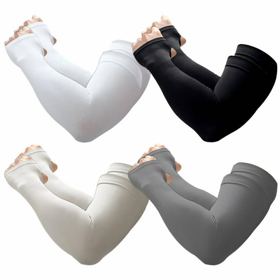 TELOLY 4Pairs Arm Sleeves,Fiber Chill UPF50  Nylon Mangas Para El Sol Para Hombre,Sun Block 15" Arm Sleeves for Women,Multicolor1