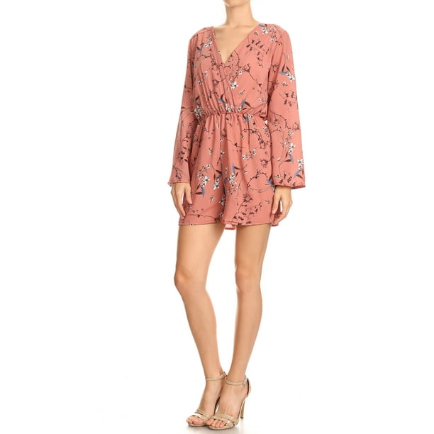 AnnaKaci AnnaKaci Womens Juniors Casual Jumpsuit Floral Long Sleeve