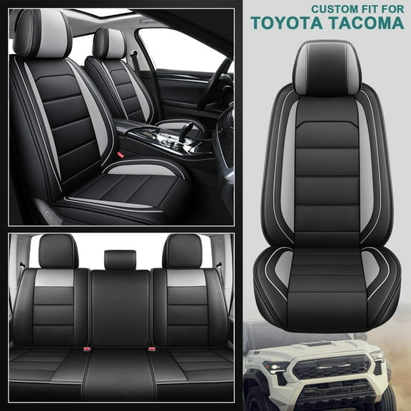 Car Seat Covers Custom For 2005-2023 Toyota Tacoma Crew Cab/Double Cab SR,SR5,TRD Sport,TRD Off-Road Full Set, Black&Gray