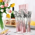 thumbnail image 7 of 24 Pieces Flatware Set, Stainless Steel Cutlery Set with Silverware Holder, Pink Spoons Forks Knives Set, Hanging Silverware Set Service for 6, Durable Stainless Steel Utensils Set, 7 of 7